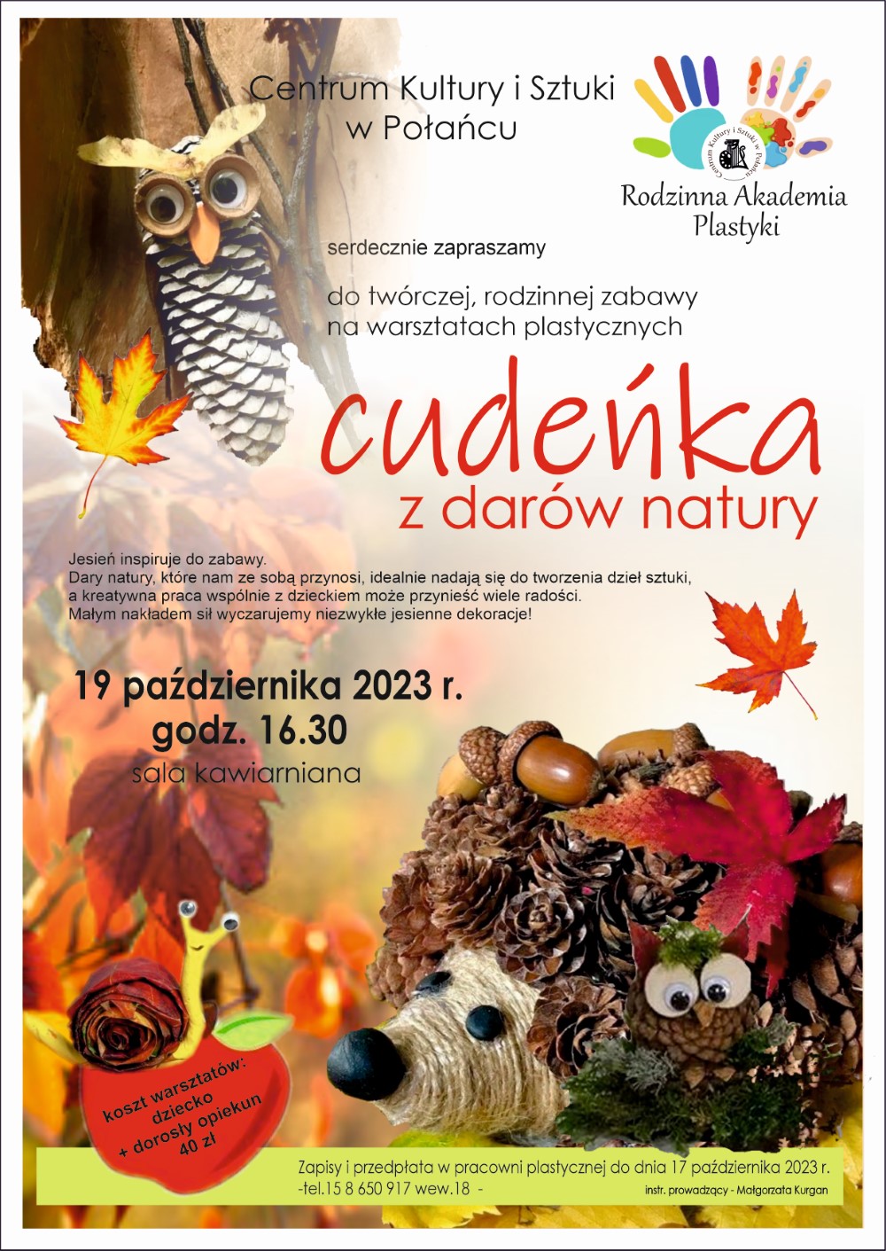 Plakat z&nbsp;informacją ze wzorem jesienni na&nbsp;temat warszta&oacute;w