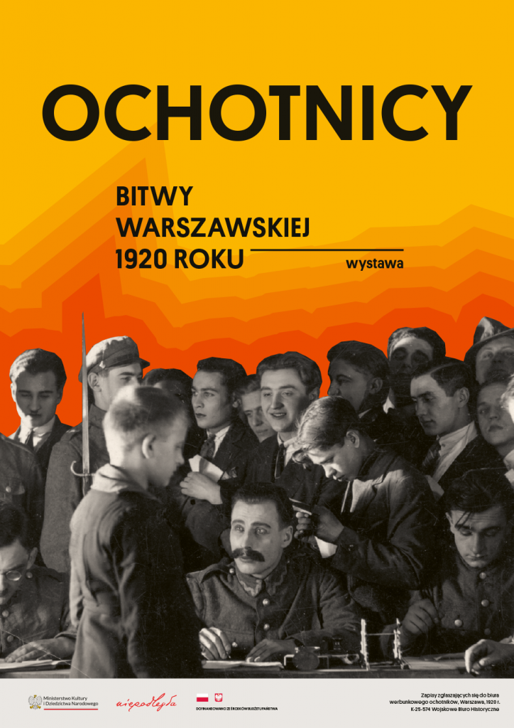 Plakat Ochotnicy Bitwy Warszawskiej 1920 rok w&nbsp;kolorze ż&oacute;łto czarnym