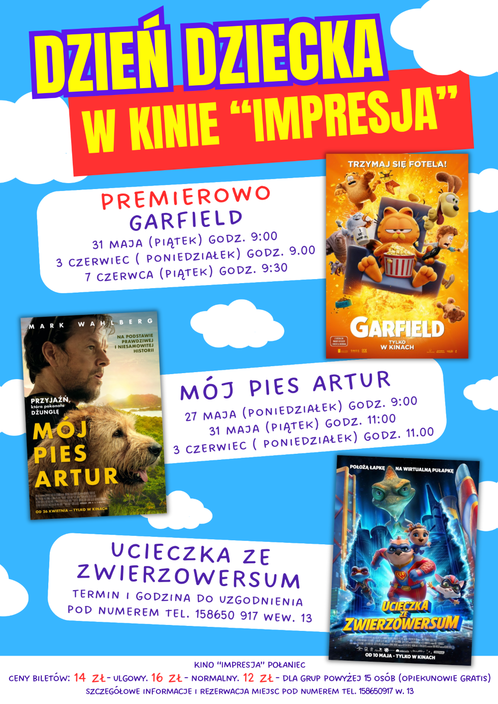 plakat przedstawia zapowiedź film&oacute;w kinowych n dzień dziecka