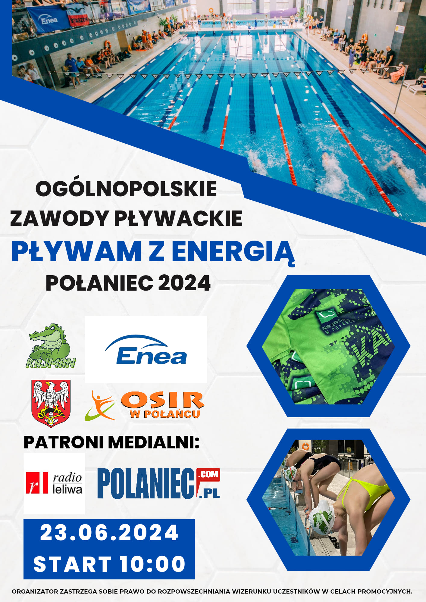 Plakat z&nbsp;basenem zawody pływackie z&nbsp;energią