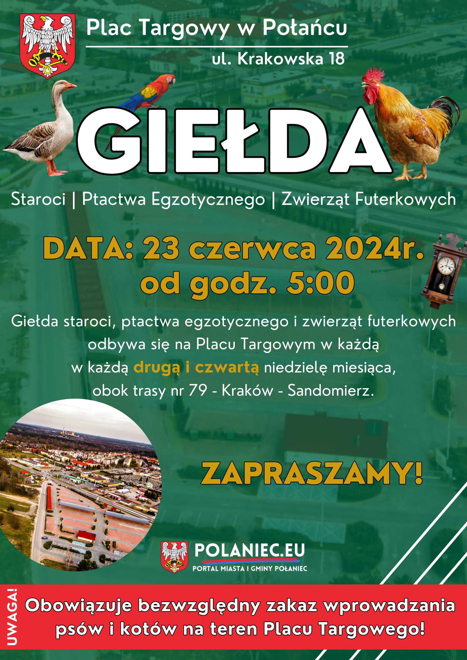 Plakat z&nbsp;informacją z&nbsp;Giełdą Ptactwa w&nbsp;Połańcu