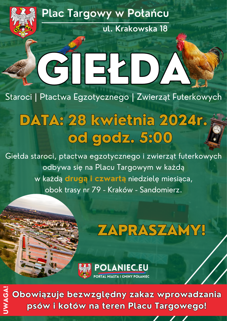 Plakat z informacją z Giełdą Ptactwa w Połańcu