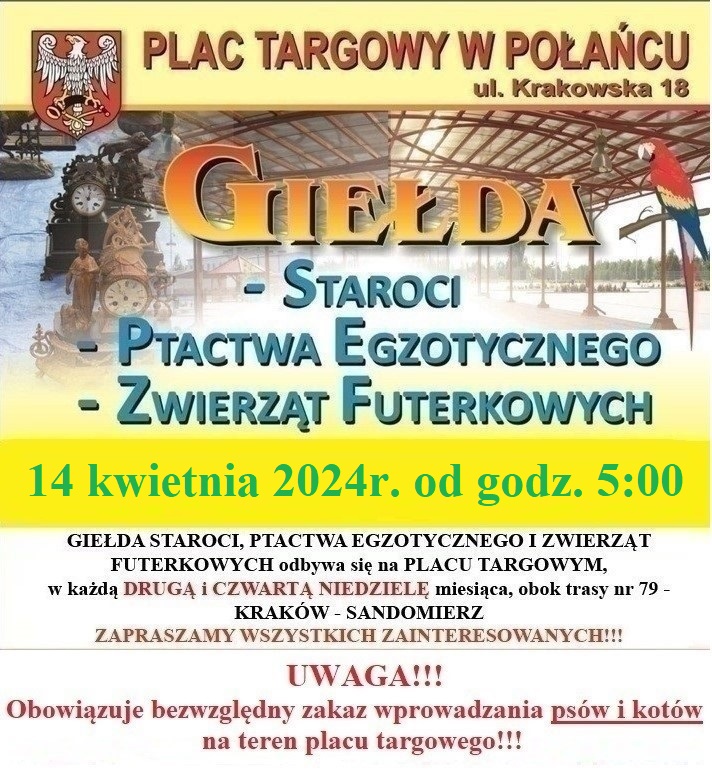 Plakat z informacją z Giełdą Ptactwa w Połańcu