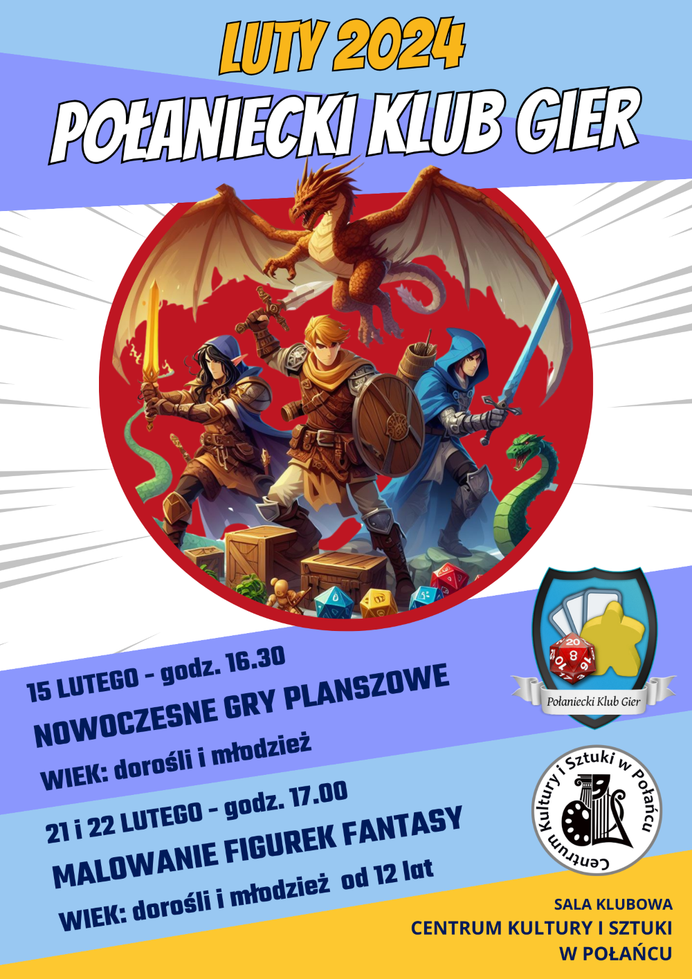 Plakat z klubem gier w Połańcu. 
