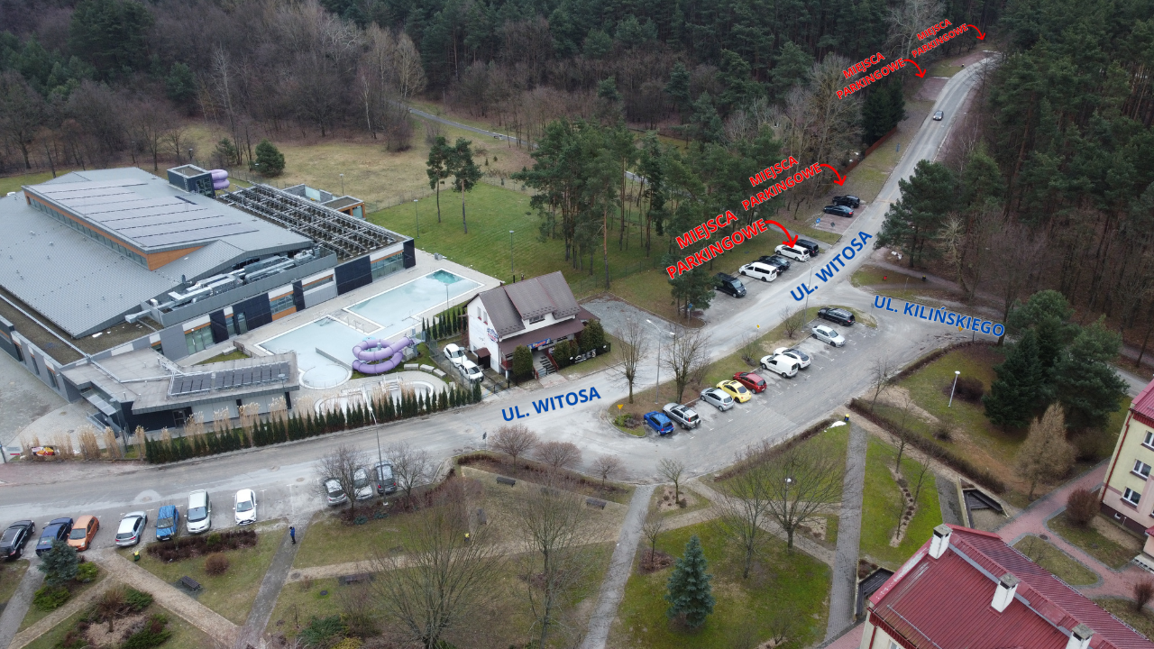 Mapka z&nbsp;miejscami parkingowymi przy basenie Witosa Połaniec