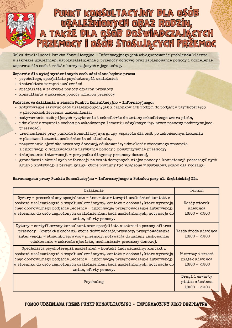 Plakat z&nbsp;punktem konsultacyjnym. 