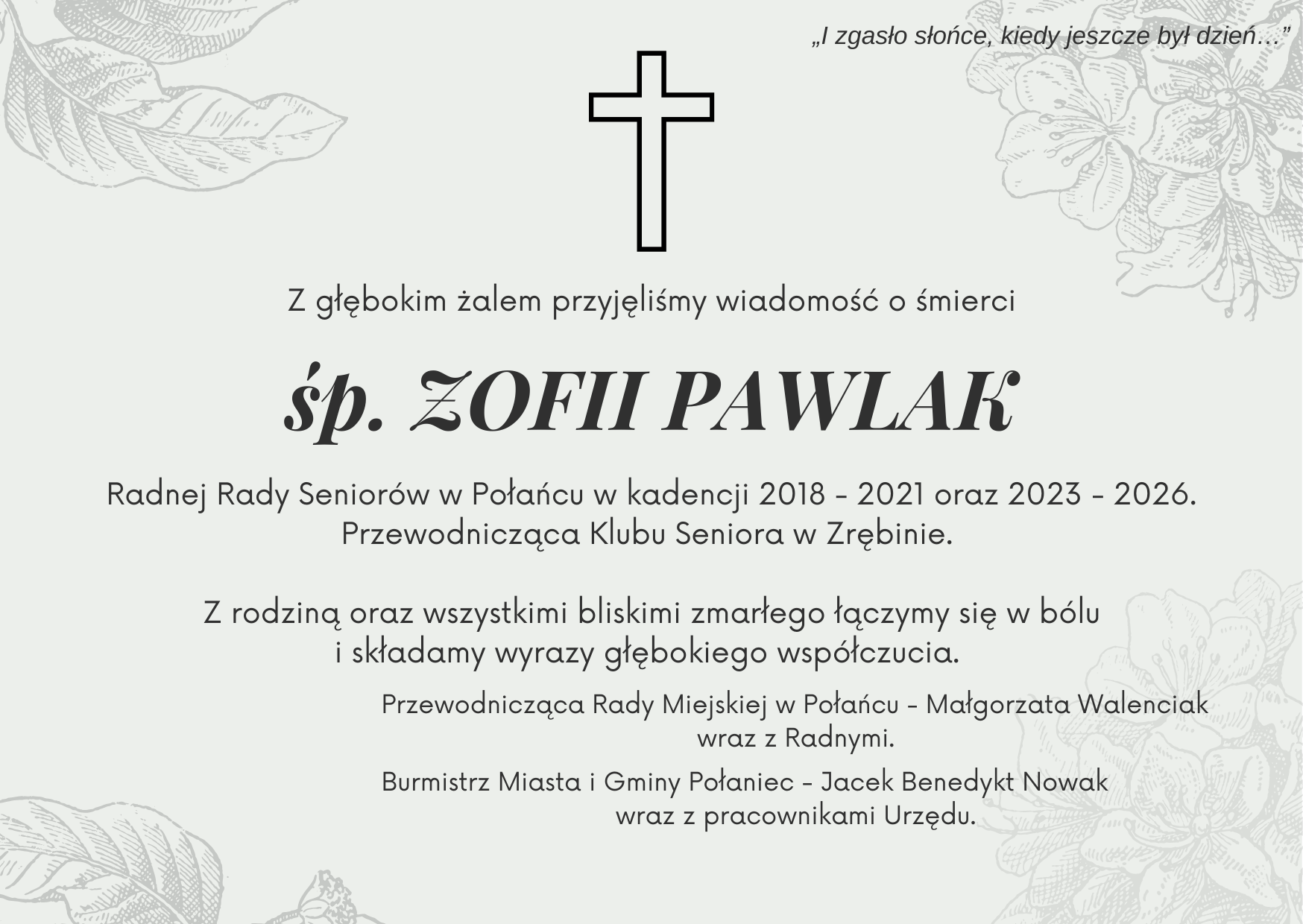 Kondolencje. Kolor czarno biały.