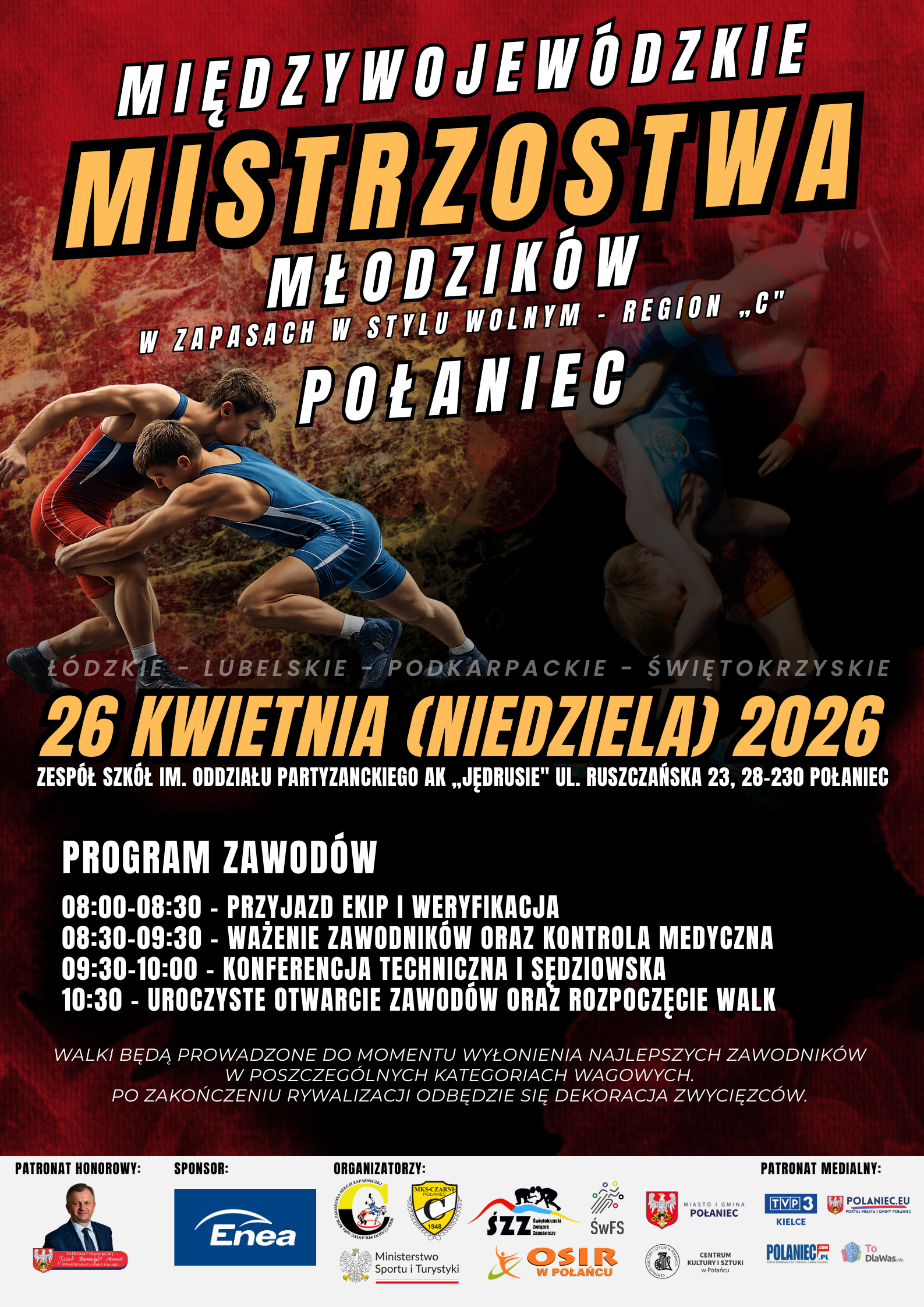 plakat w&nbsp;kolorach czarno czerwnono ż&oacute;łtych dla zapas&oacute;w