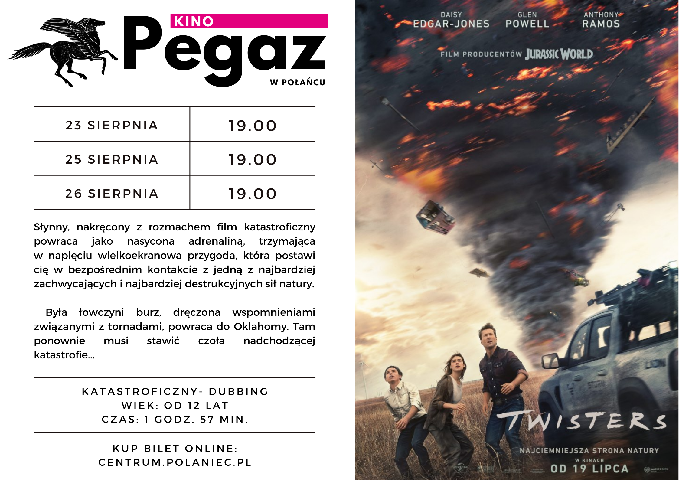 Kino "Pegaz" zaproszenie na&nbsp;film Twisters