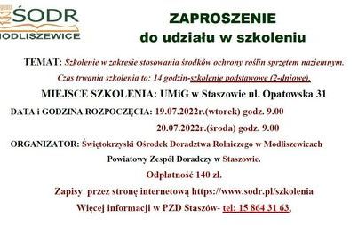 Zdjęcie do Informacja o szkoleniu podstawowym z zakresu stosowania środk&oacute;w ochrony roślin