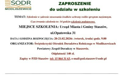 Zdjęcie do Szkolenie w zakresie stosowania środk&oacute;w ochrony roślin sprzętem naziemnym