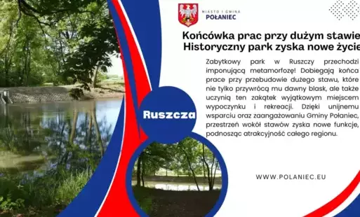 Zdjęcie do Końcowy etap przebudowy dużego stawu w zabytkowym parku w Ruszczy