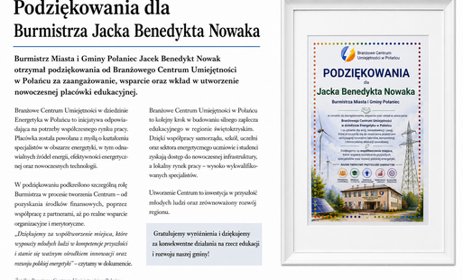 Zdjęcie do Podziękowanie dla Burmistrza Połańca za wkład w utworzenie Branżowego Centrum Umiejętności