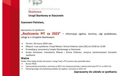 Zdjęcie do Zaproszenie na spotkanie ,,Rozliczenia PIT za 2023&rdquo; 