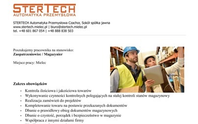 Zdjęcie do Oferta pracy - STERTECH 