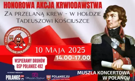 Zdjęcie do Zapraszamy na Honorową Akcję Krwiodawstwa w hołdzie Tadeuszowi Kościuszce