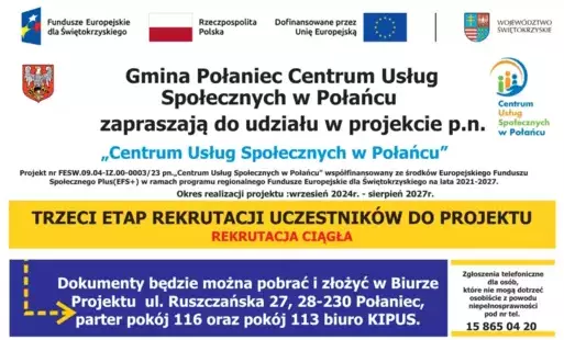 Zdjęcie do Rekrutacja do Projektu "Centrum Usług Społecznych w Połańcu" &ndash; Etap III