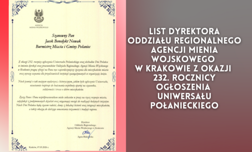 Zdjęcie do List Dyrektora Oddziału Regionalnego Agencji Mienia Wojskowego w Krakowie z okazji 232. rocznicy Ogłoszenia Uniwersału Połanieckiego