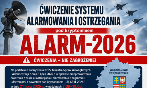 Zdjęcie do Ćwiczenia systemu alarmowania i ostrzegania pod kryptonimem &bdquo;ALARM-2026&rdquo;