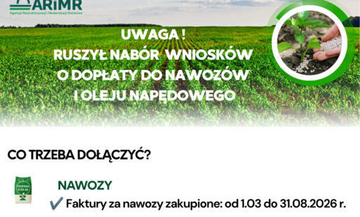Zdjęcie do Ważna informacja dla rolnik&oacute;w! Ruszył nab&oacute;r wniosk&oacute;w o dopłaty do nawoz&oacute;w i oleju napędowego